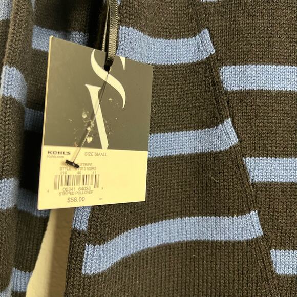 Simply Vera Wang Black Blue Striped Ribbed Asymmetrical Pullover Sweater Size S - Picture 9 of 10